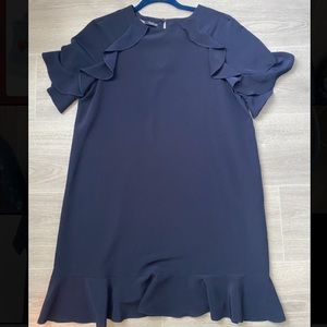 Zara Navy Ruffled Dress Short Small Shift